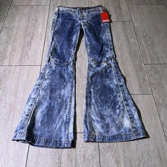 Diesel Denim - Diesel D-Gen-F-Fse Flare Jeans Womens 24 Blue Acid Wash Zip Pockets 24x32 NEW